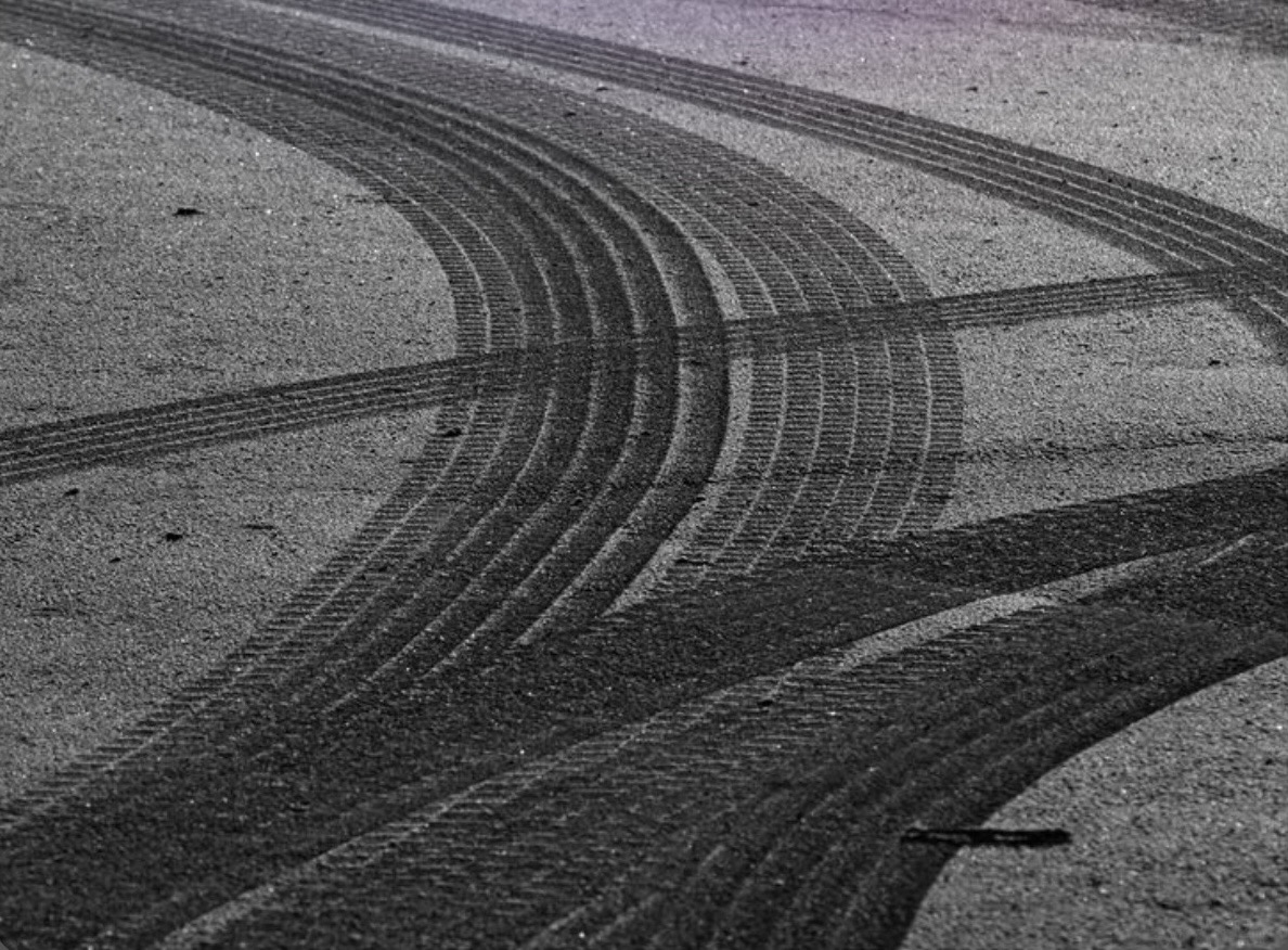Tire tracks on asphalt